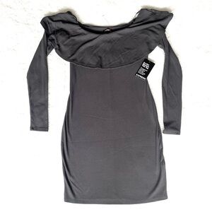 Express Off Shoulder Cowl Neck Long Sleeved Gray Knee Length Party Dress, Size S